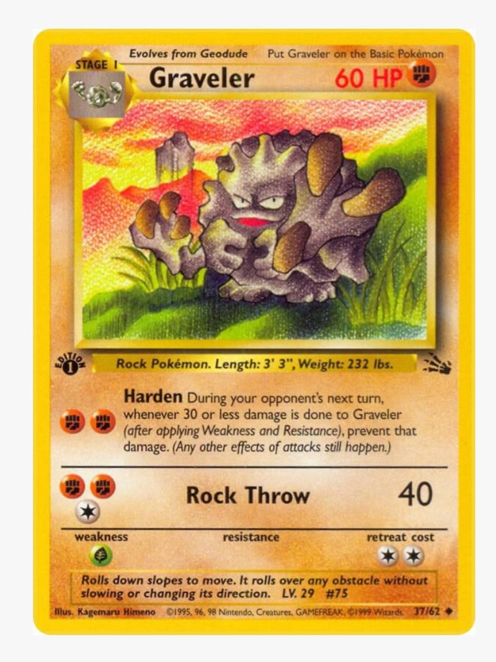 Graveler Fossil Unlimited Pokemon Trading Card